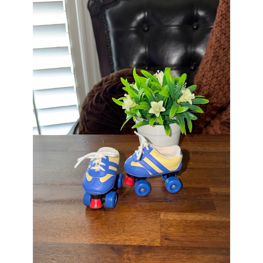 American Girl Doll Julie's Roller Skates Blue Yellow Striped Skates Accessory